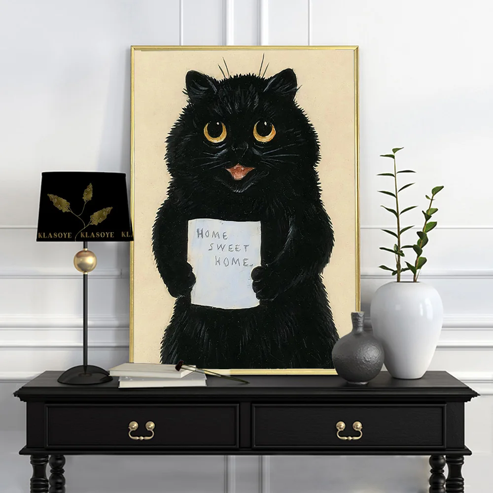 

Louis William Wain Art Print Poster Black Kitten Canvas Painting Sweet Cat Wall Picture Cute Animal Decor
