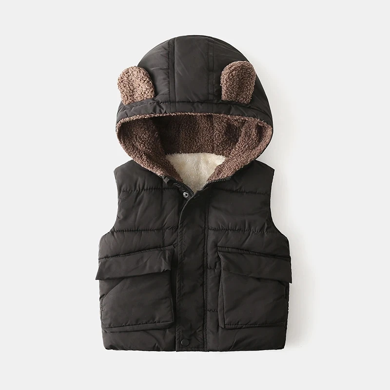 Baby Clothing Boys Girls Woolen Thick Hooded Vest Coat Children Winter Kids Warm Jackets Waistcoat Christmas Costume Outerwear