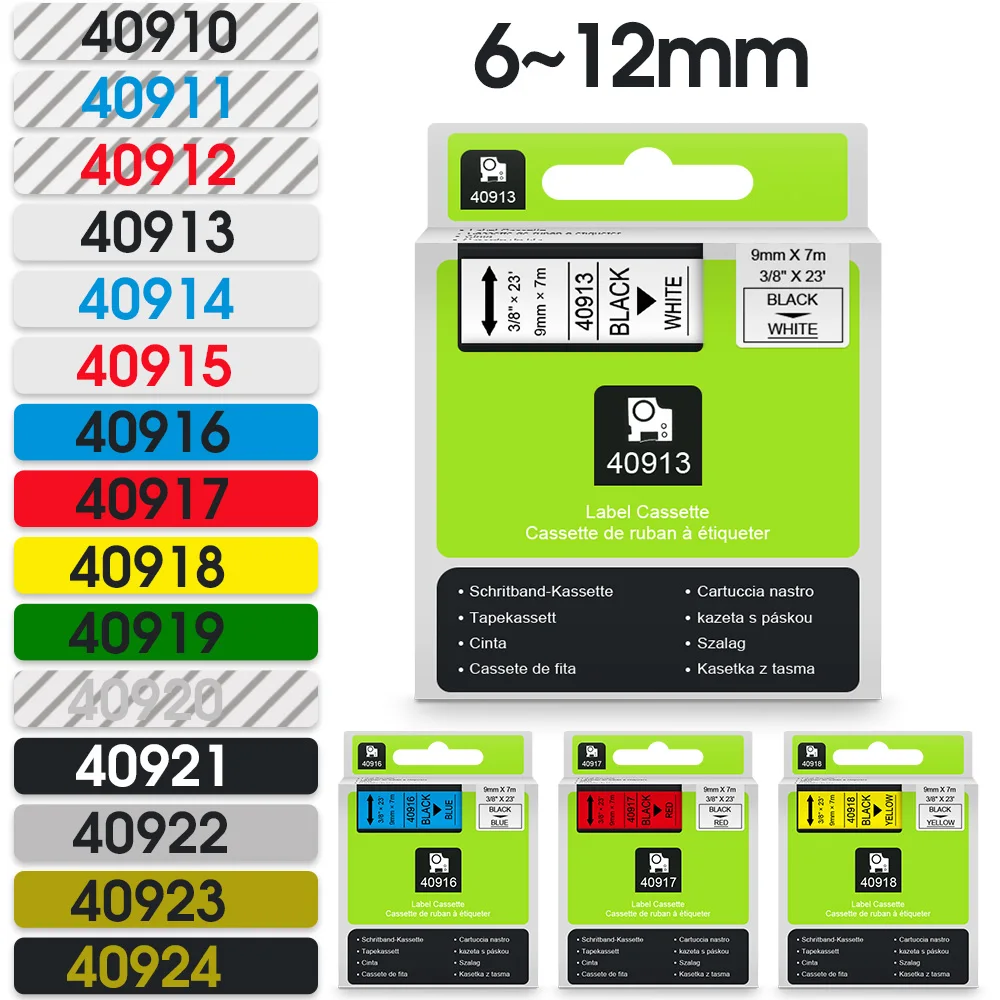 1PCS 15 색 D1 테이프 45013 40913 43610 40910 Dymo D1 테이프 라벨 리본 호환 Dymo LabelManager LM160 LM280 프린터