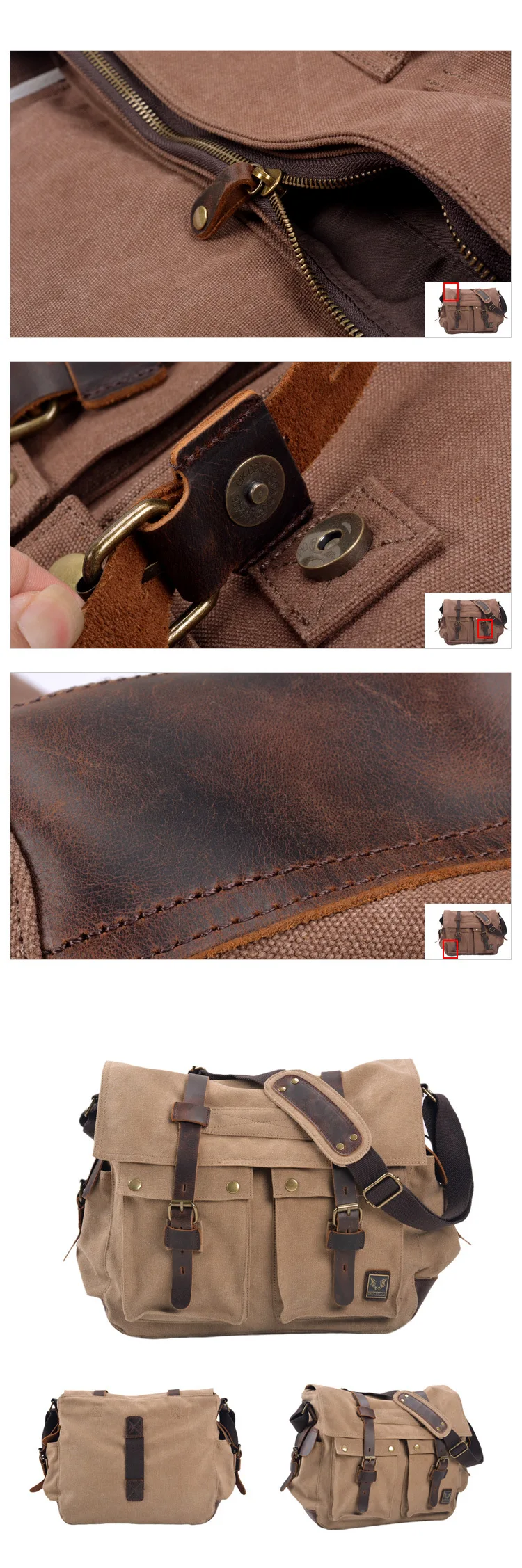 Mens Canvas Leather Messenger Bag - Large Satchel Shoulder Briefcase for Travel and Laptops
