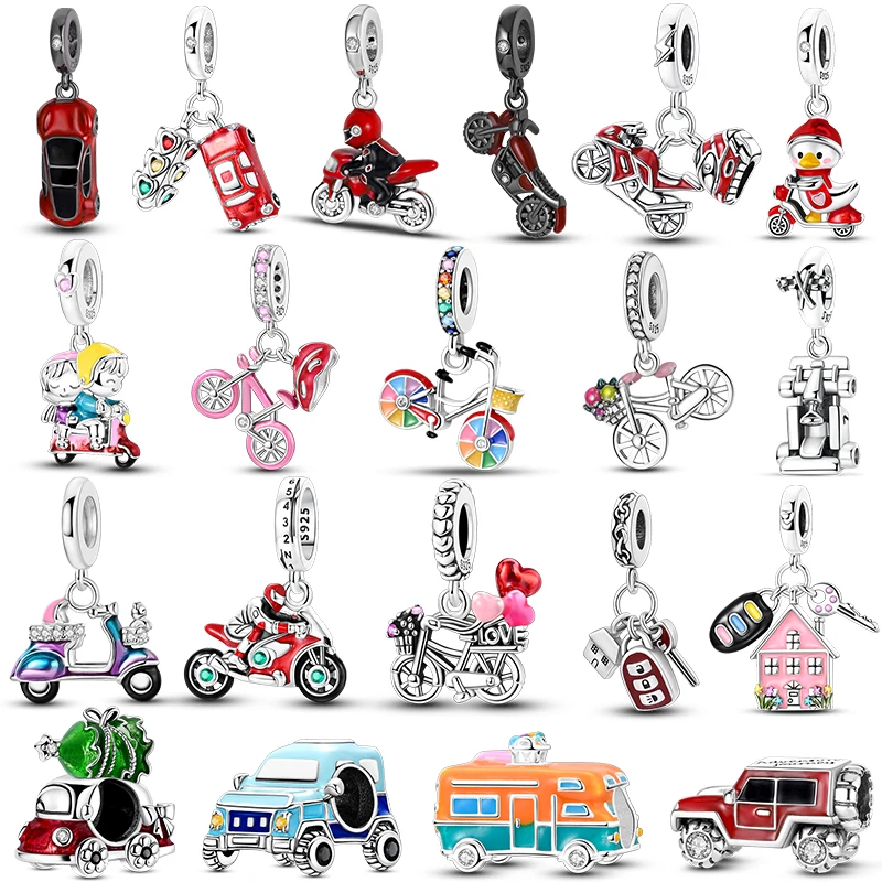 Hot Travel Vehicle Series 925 Sterling Silber Zirkonium Motorrad LKW Auto Charms Original passend für Frauen DIY Schmuck Charms