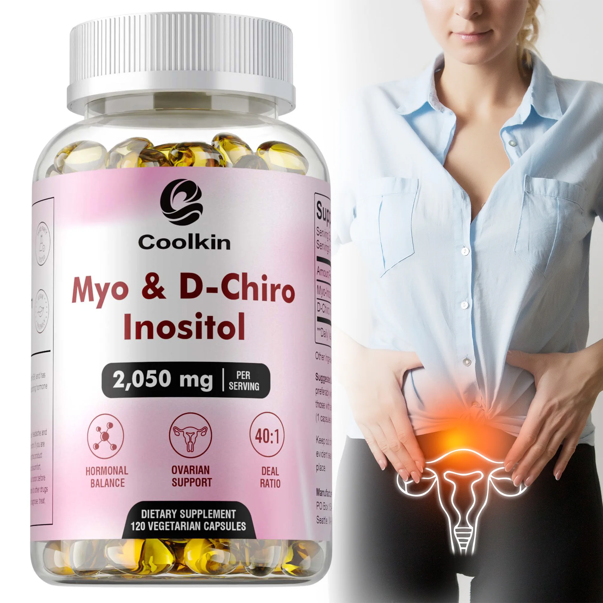Myo & D-Chiro Inositol Capsules Fertility Supplements for Women Supports Ovarian Function Hormone Balance 120 Capsules