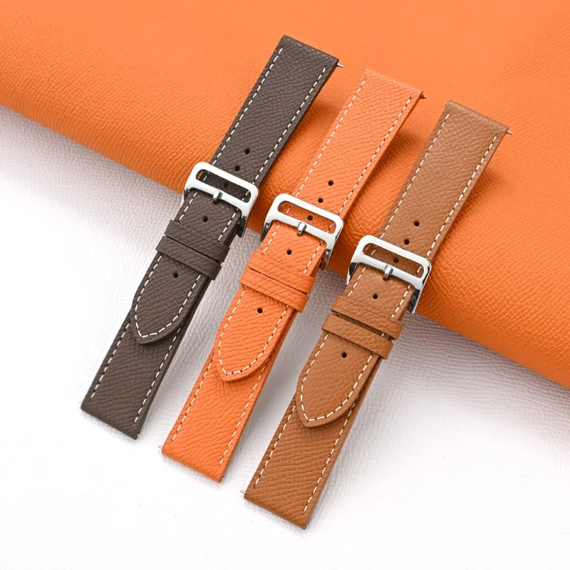 Luxurious Genuine Leather Strap in Orange Green - Retro Cowhide Quick Release Watch Band Belt