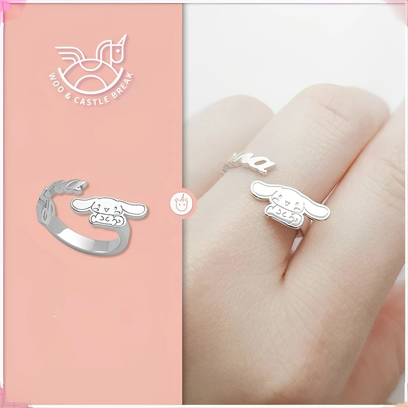 

Sanrio Cinnamoroll Ring Kawaii Tricolor Couple Adjustable Anime Accessories Sweet Girls Fashion Jewelry Children Cartoon Jewelry