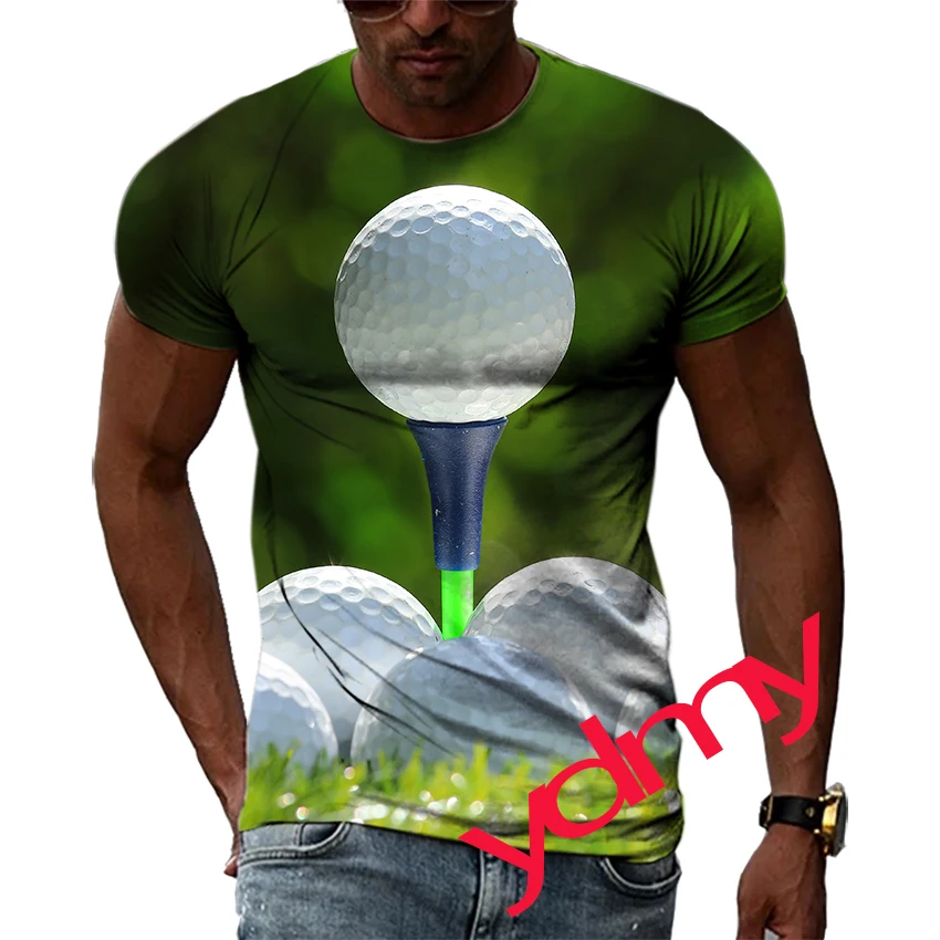 

Tide Fashion Summe Golf Ball Picture Men's T-shirt Casual Print Tees Hip Hop Personality Round Neck Short Sleev Quick-Dry Tops