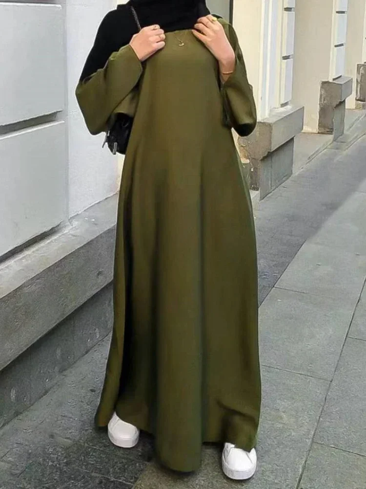 Muslim Fashion Satin Closed Abaya Dubai Silky Hijab Dress Flare Sleeve Abayas for Women Turkey Ramadan Eid Islam African Clothes