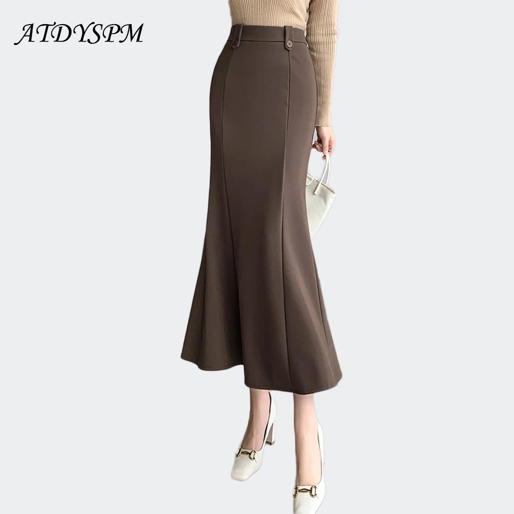High Waist Mermaid Skirts Women Autumn Winter Vintage Korean Fashion Elastic Package Hip Long Skirts Female Casual Office Skirts