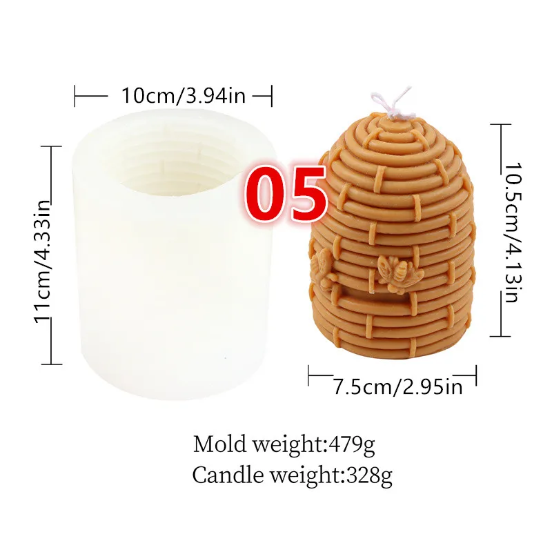 Description Picture 6 of item3D Honeycomb Cylinder Bee House Candle Silicone Mold DIY Handmade Making Scented Soap Resin Pastry Mould Family Desktop Ornament