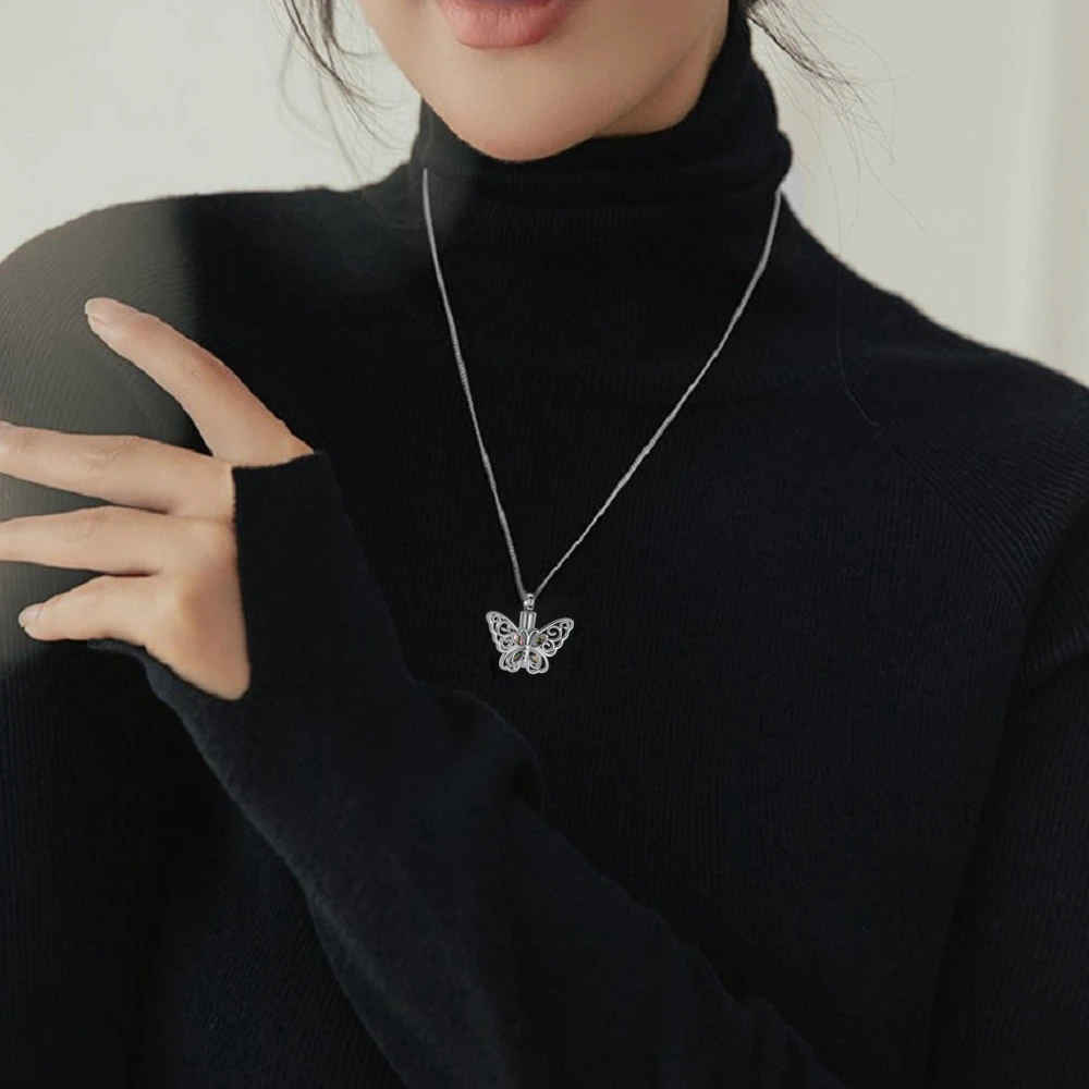 Elegant Hollow Butterfly Cremation Urn Necklaces For Ashes/Perfume Hold Stainless Steel Woman Girl Memorial Jewelry Dropship