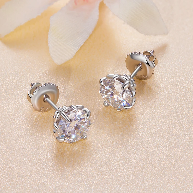 Bamoer U 0.5/1CT D Color VVS1 EX Moissanite Stud Earrings S925 Platinum Plated Earrings Lab Diamond Shining Valentine\'s Day Gift