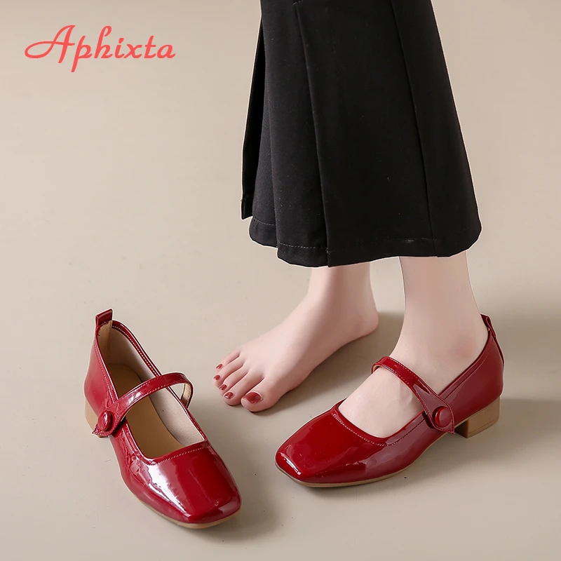 Aphixta Patent Leather Shallow Woman Shoes 2.5CM Low Heels Hook Loop Casual Shoes For Woman Elegant Pumps Soft Sole Ladies Shoes