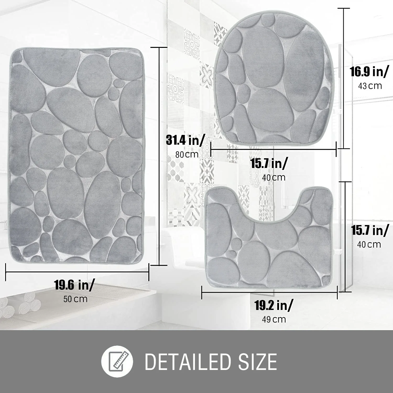 

3Pcs/Set Bathroom Mat Set Flannel Non Slip Kitchen Bath Mat Carpet Bathroom Toliet Rug Washable Tapete Nordic Style Bathroom Mat