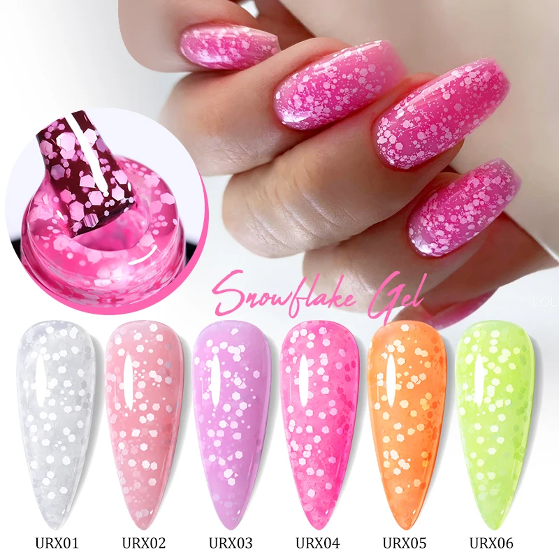 Ur Suiker 7Ml Sneeuwvlok Gel Nagellak Semi-Permanente Melkachtige Witte Glitter Sneeuw Pailletten Weken Van Uv Nails Art Lak Manicure