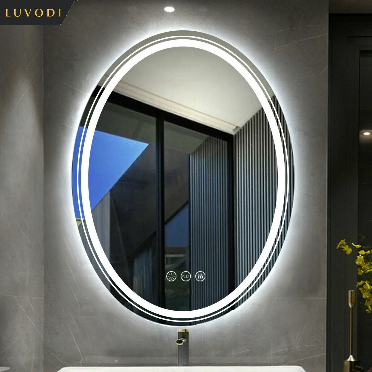 LUVODIDualIlluminatedLEDOvalBathroomVanityMirrorAntifogHD