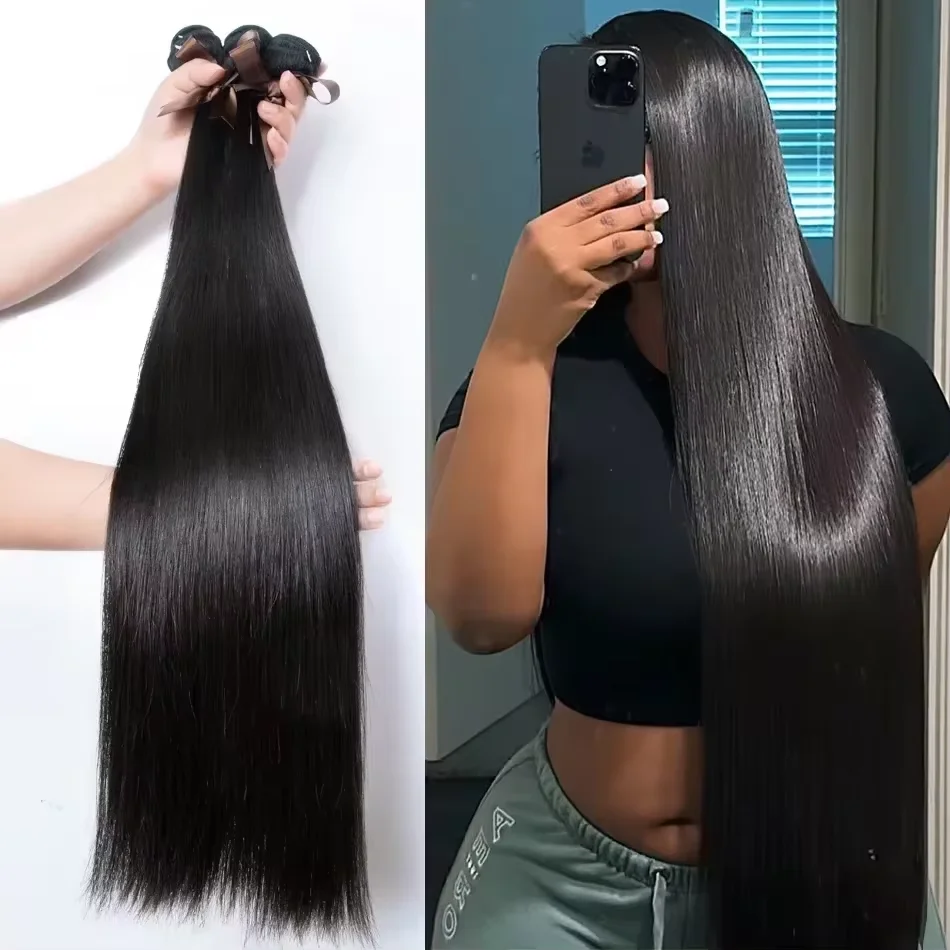 Human Hair Bundles 30 34 Inch Skily Straight Indian Raw Original Double Weft Virgin Extensions Weave