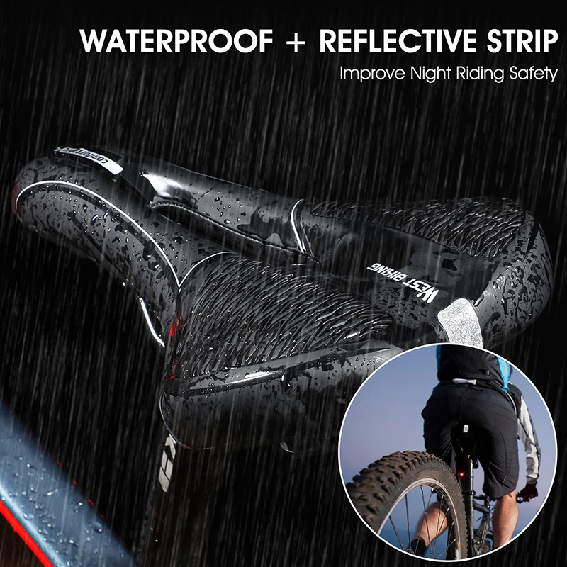 WEST BIKING Bike Saddle MTB Mountain Road Bike Seat PU Leather Gel Filled Cycling Cushion Comfortable Shockproof Bicycle Saddle