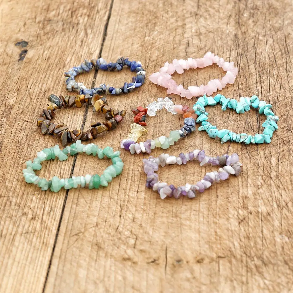 Irregular Chips Natural Stone Bracelet Women Girls Asymmetry Beads Crystal Quartz Gravel Stretch Bracelets Bangles