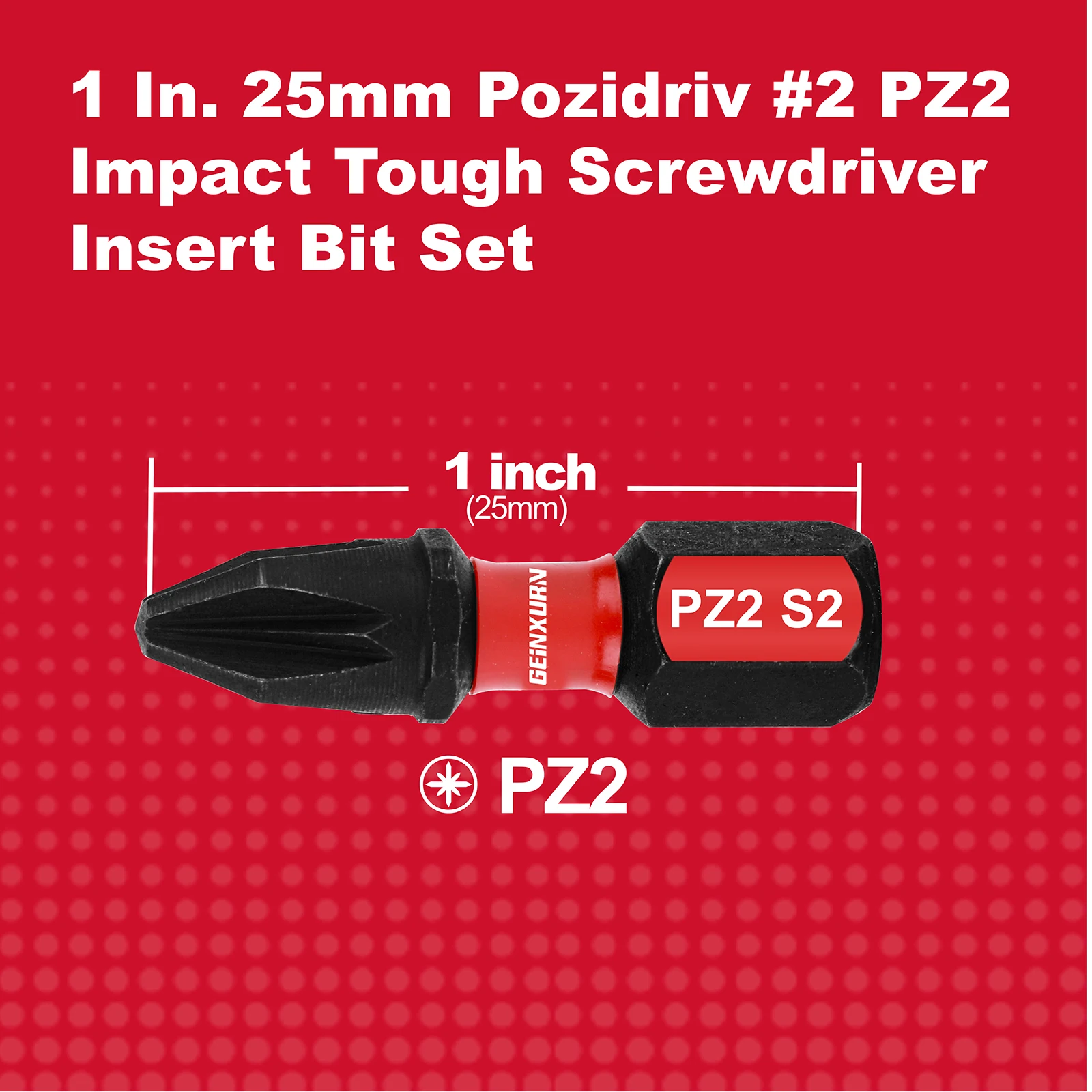 Screwdriver Set Geinxurn 1Inches Pozidriv #2 PZ2 Impact Tough S2 Alloy Steel Screwdriver Bits Set