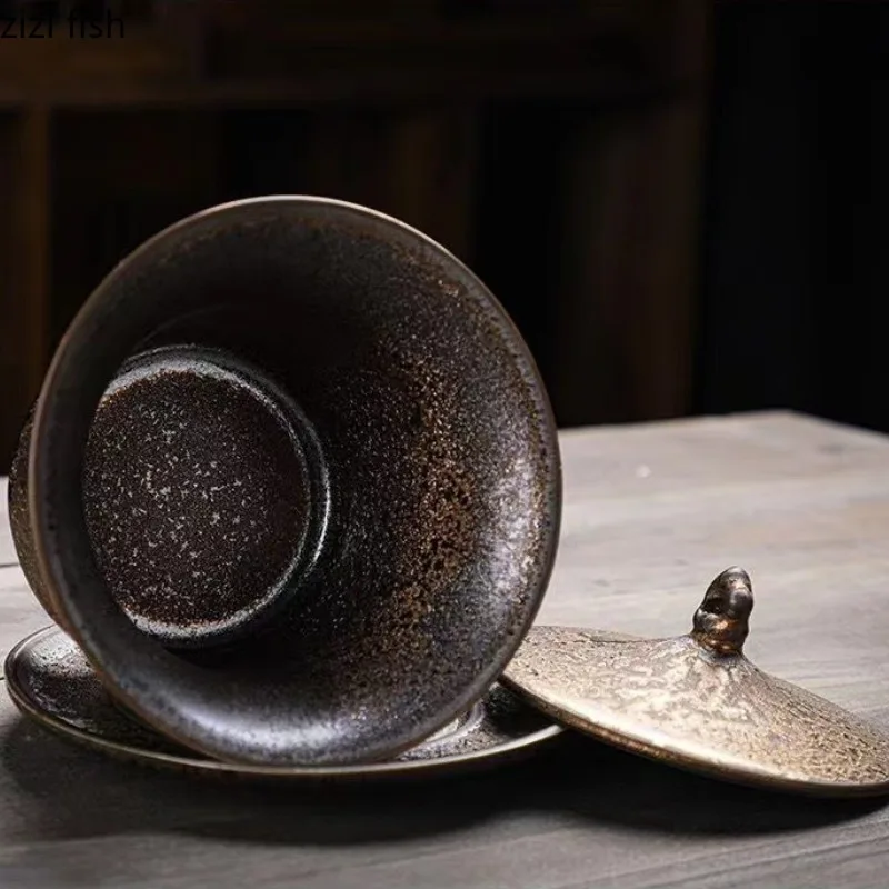 Rust-glazed Ceramic Teacup Saucer Sets Teapot Lid Bowl Kung Fu Teaware Tea Tureen Tea Making Utensils Making Tools