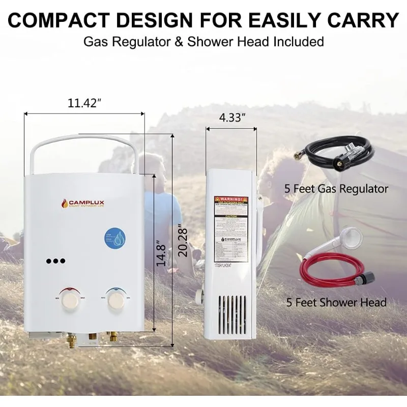 Camplux 1.32 GPM Outdoor Portable Camping Propane GAS Tankless Water Heaters with Freestanding Stand and Carry Bag