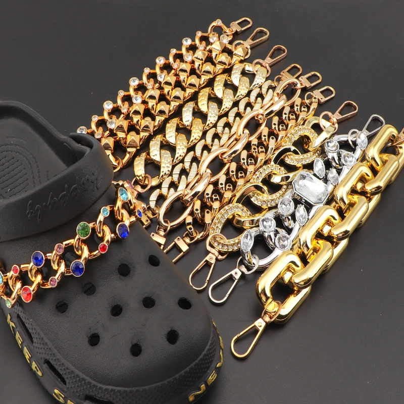 

2 Pcs Croc Shoe Charms Chain DIY Metal Style Shiny Shoes Decorations Sandals Pins Accessories for Girls Birthday Party Christmas
