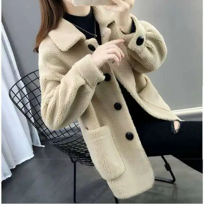 

Imitation Lamb Grain Fleece Jacket Cardigan Fashion Korean Version Loose Trend Sheep Shearing Fur