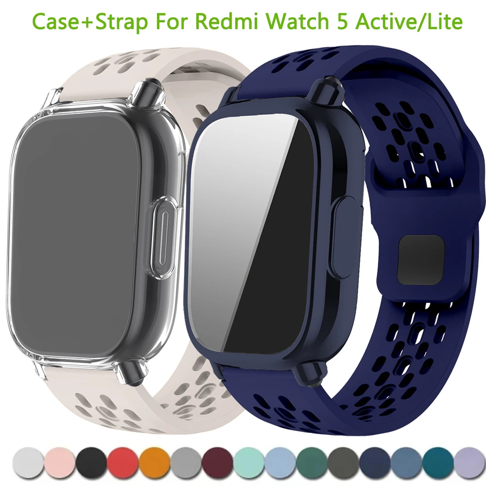 Silicone Strap and TPU Soft Shell Case with Full Cover Screen Protector for Smartwatch - Breathable Sport Band Design