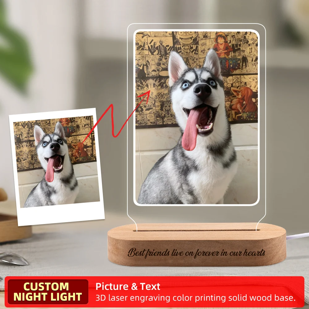 Custom Pet Memorial Photo Frame Night Light With Photo Text Unique Gift For Yourself Friend Family Personal Pet Paw Shape
