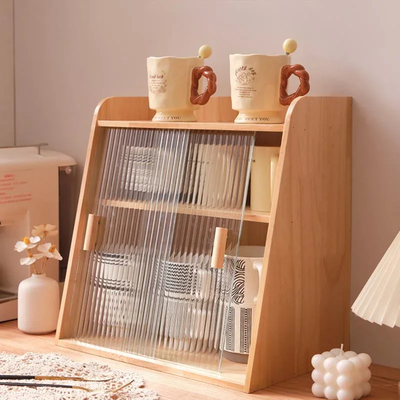 Ins High Appearance Level Dust Storage Counter Surface Double Kitchen Furniture Retro Wooden Table Cabinet With Doors