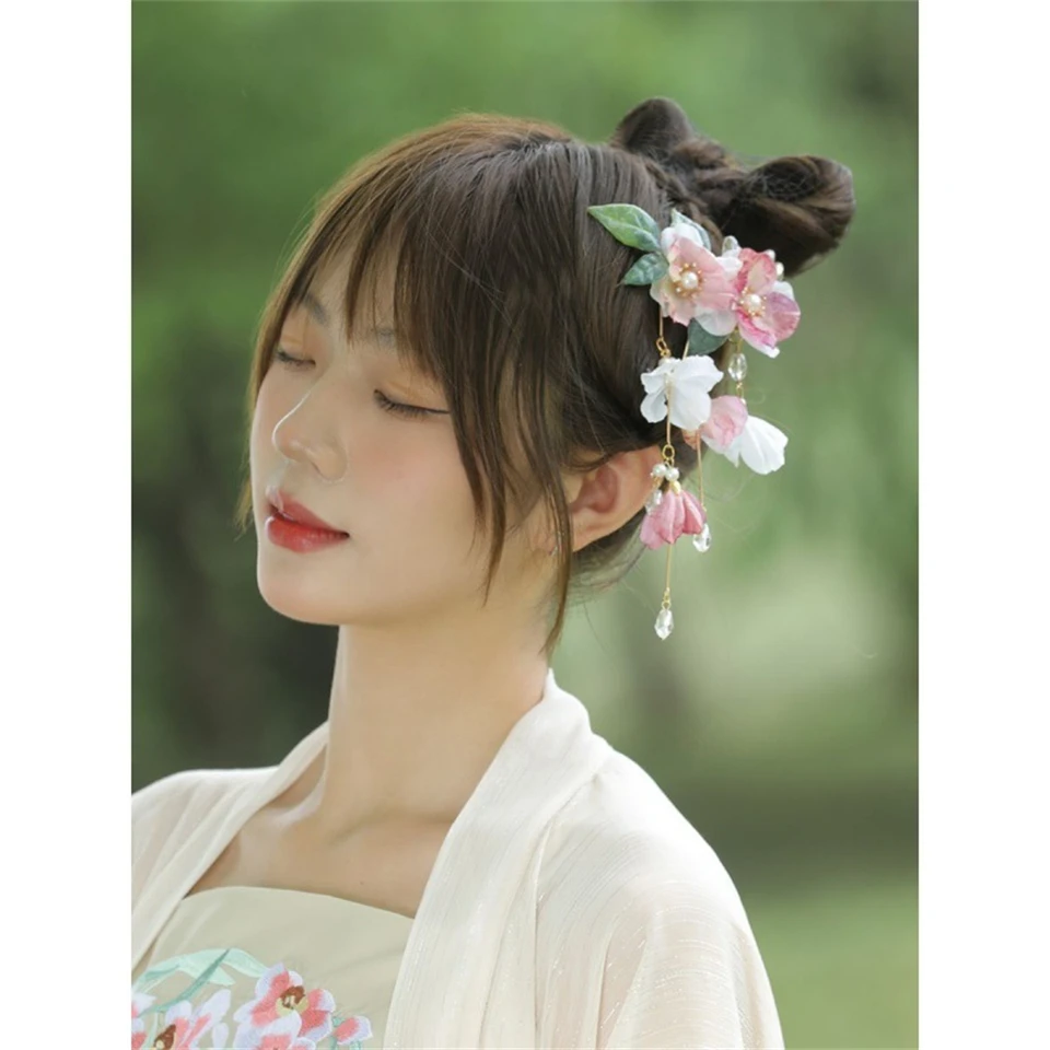 Bacchette per capelli con fermaglio per capelli cinese antico con perla fiore vintage per donne Accessori per capelli Hanfu Forcina da sposa