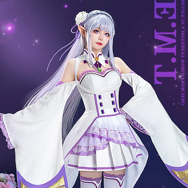 

Re:Life In A Different World From Zero Emilia Cosplay Costume Gorgeous Dress Wig Halloween Party Role Play Clothing
