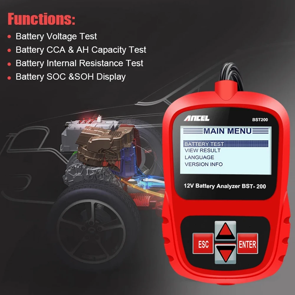 Battery Monitoring Tester ANCEL BST200 12V Car Battery Tester 100-1100 CCA Automotive Battery Analyzer Tool Digital Analyzer for Car Truck Motorcycle