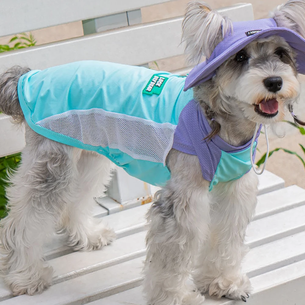 Cooling Mesh Breathable Dog Cat Vest Harness With Sun Hat Set Adjustable Summer Soft Pet Apparel Puppy Kitten Small Dogs_voghion.com