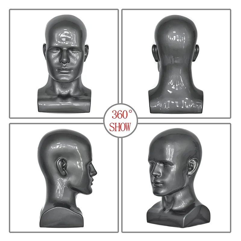 남성용 전문 마네킹 헤드, 디스플레이 가발, 모자, 헤드폰 마스크, 회색