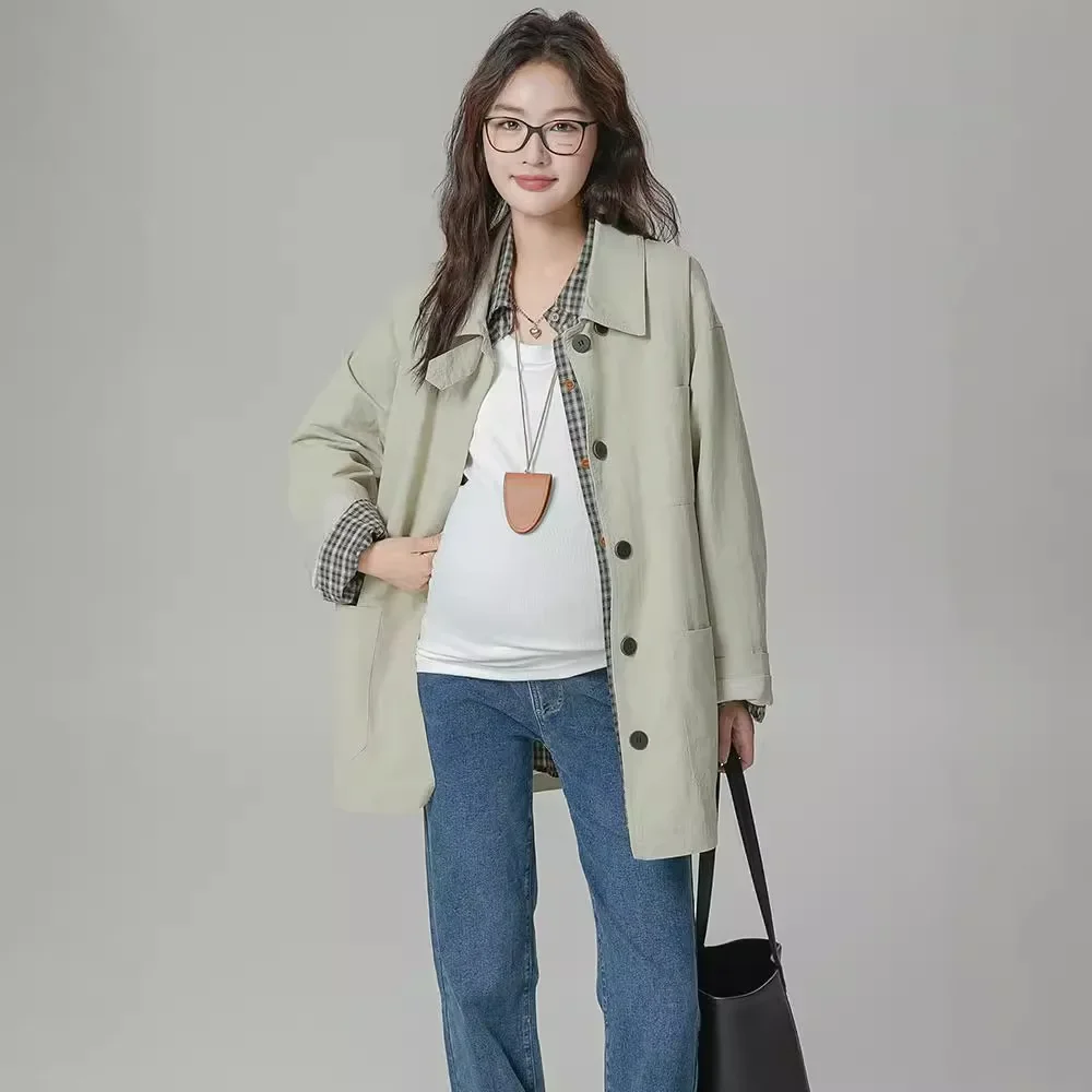 Maternity Coat Autumn Winter Fashionable Korean Style Casual Long Coat Large Size Loose Maternity Top for Pregnant Women