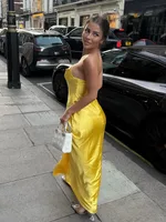 HH 2025 Women Red V-Neck Holiday Style Satin Texture Long Dress Sleeveless Summer Women's Back Zipper Fashion Sling Dresses - Image 4