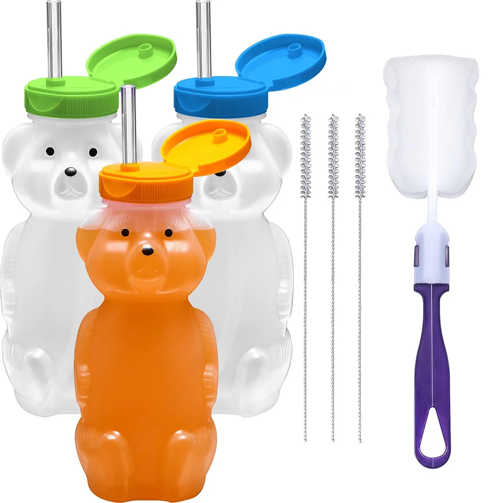 Plastic Cup Honey Bear Straw Cup For Babies Squeezable Therapy Assistive Drink Container Spill Proof Leak Resistant Lid