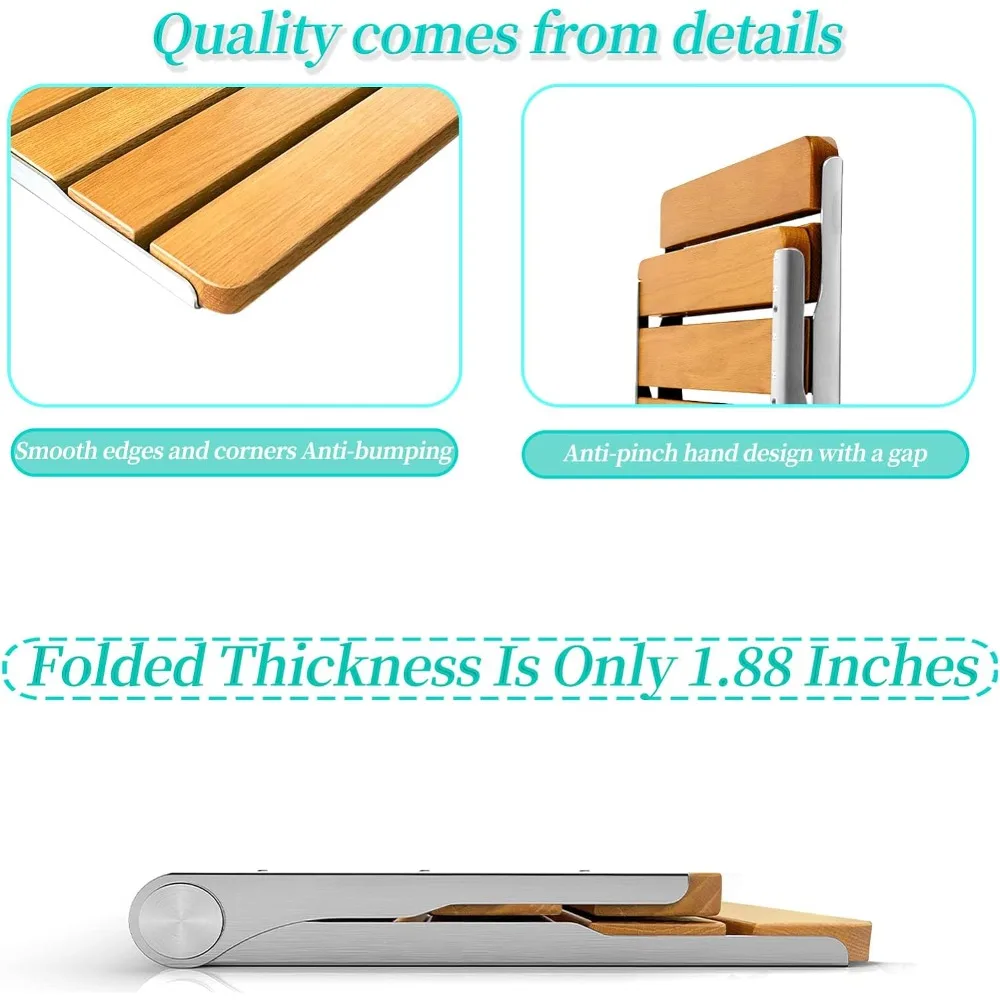 Folding Shower Seat Wall Mounted Foldable Shower Bench,Home Care Teak Shower Seat The Anti Pinch Design Makes Folding Safer 2