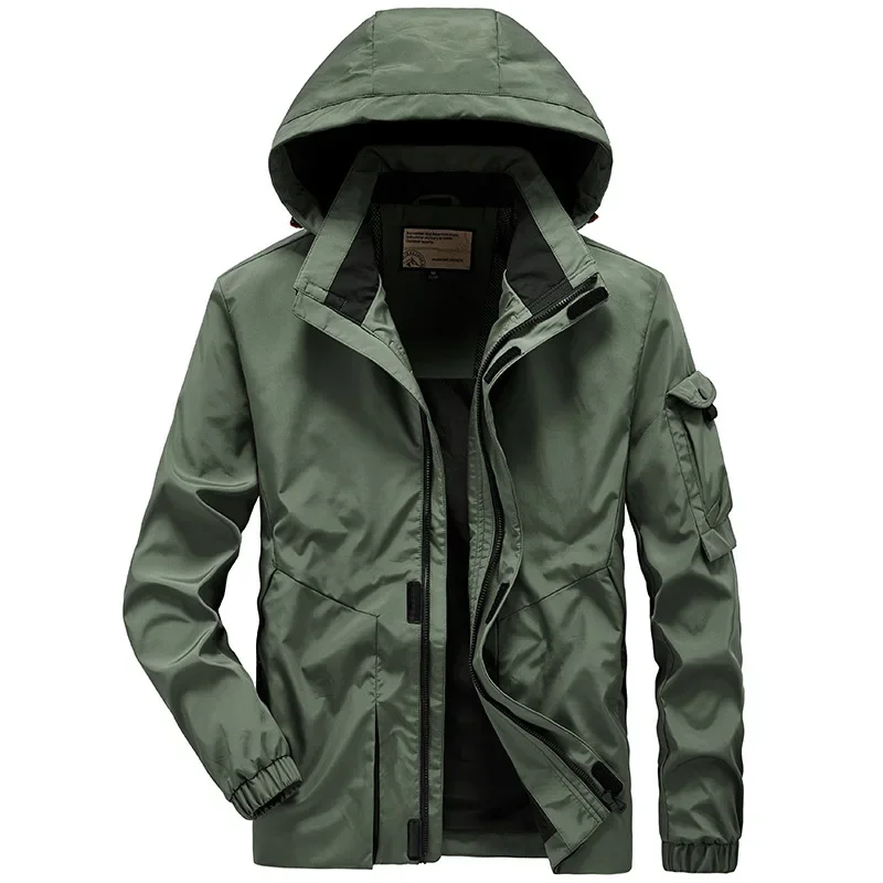 

Boys White Green Windproof Quick Dry Zipper Jacket Oversize M-4XL Men Hooded Workwear Windbreaker Outdoor Outerwear Hiking Coat
