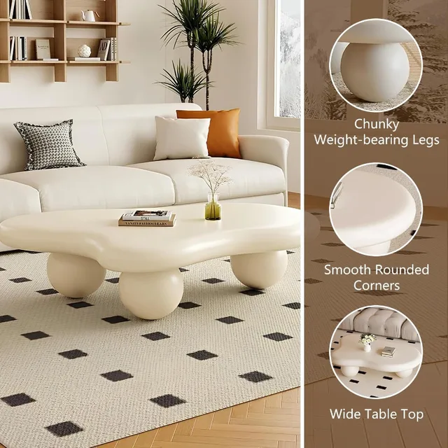 2386-032558.jpg Modern CloudShape Coffee Table – Cream White Irregular Design for Living Rooms
