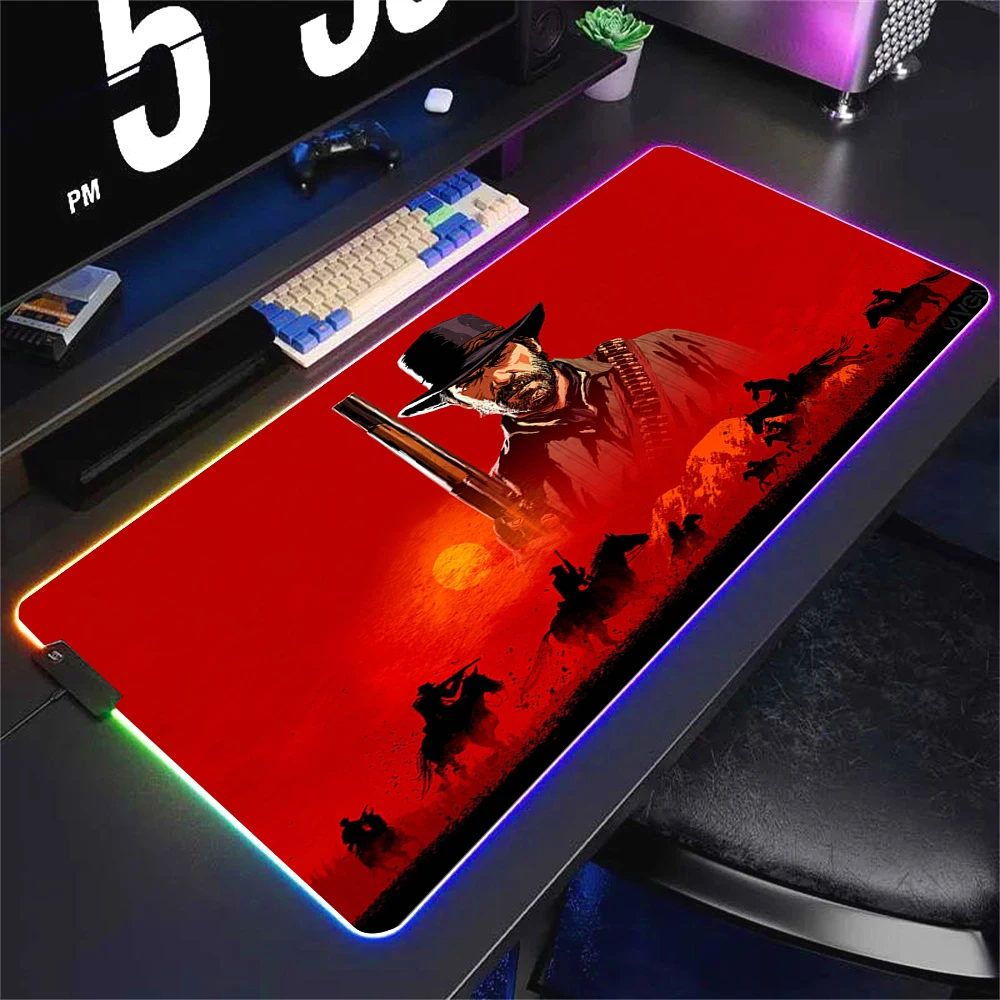 thumbnail image 1 of Alfombrilla de ratón de Anime Red Dead Redemption 2 RGB colorida para juegos, alfombrilla grande para juegos XL con luz LED, alfombrilla para ratón para ordenador, alfombrilla para escritorio para jue, 1 of 5
