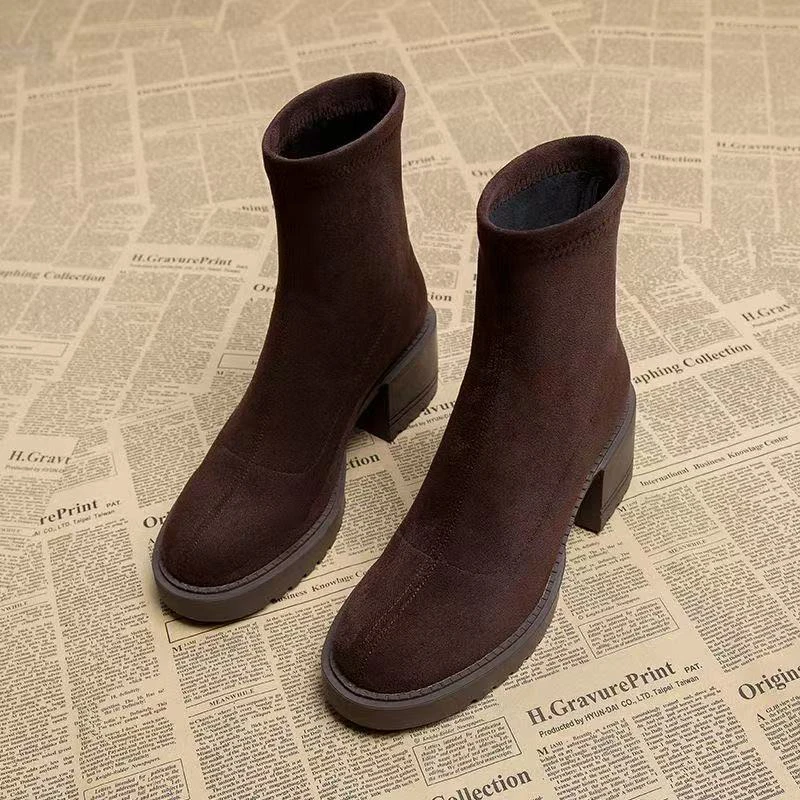 Ankle Boots For Women High Heels Suede Fashion Chunky Shoes Designer Luxury Winter Boots 2025 New Dress Botas Para Mujer Zapatos