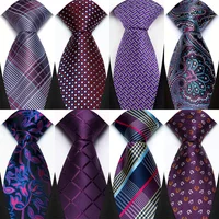 Cravate de luxe pour hommes, 8CM, rayures de couleur violette, cravates à carreaux floraux pour marié, tissée en Jacquard, pour fête d'affaires et de mariage 1