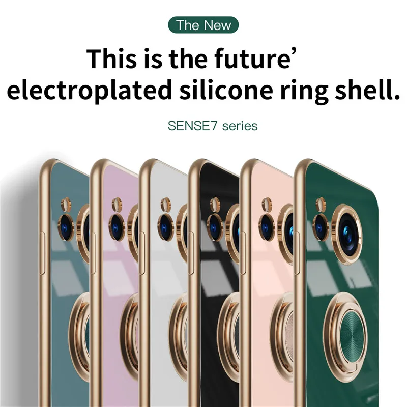 Magnetic 6D Plating Silicone TPU Case with Ring and Stand