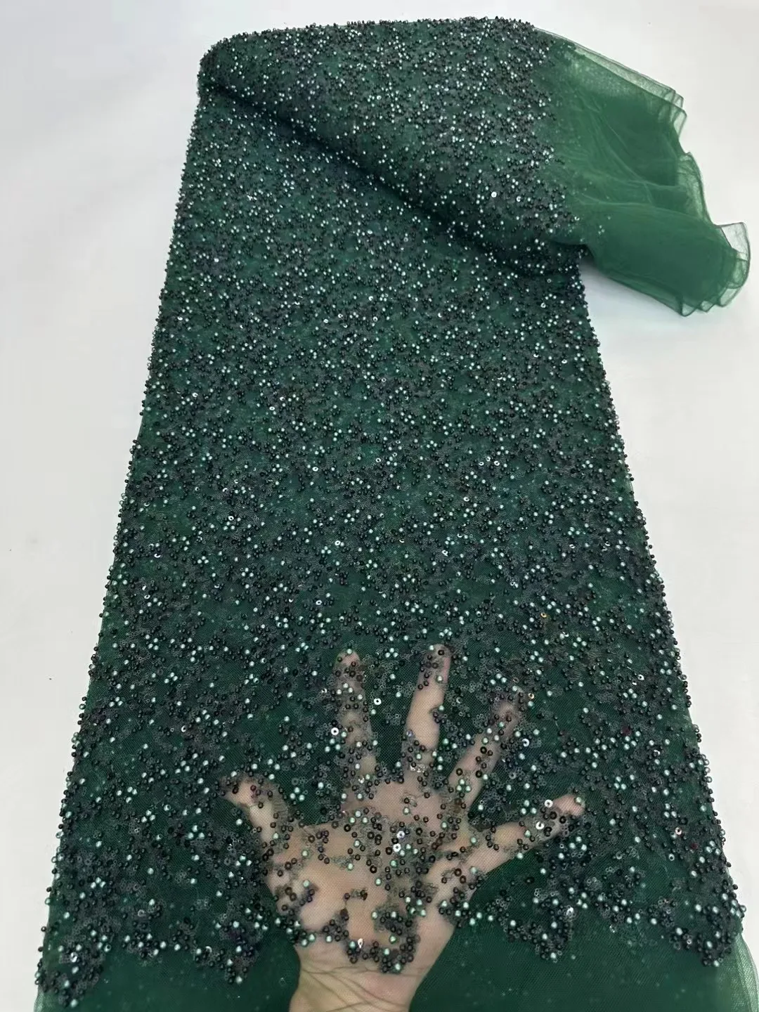 

Green Luxury African Groom Sequins Lace Fabric 2023 High Quality Heavy Beads Embroidery French Lace For Nigerian Wedding Dress