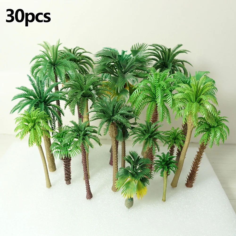 30 Stück gemischte Modellbäume, Kokospalmen-Skala, Baum, DIY Park, Regenwald, Landschaft, Layout, Landschaftszubehör, Miniatur-Bauernhoftiere – Detail 5