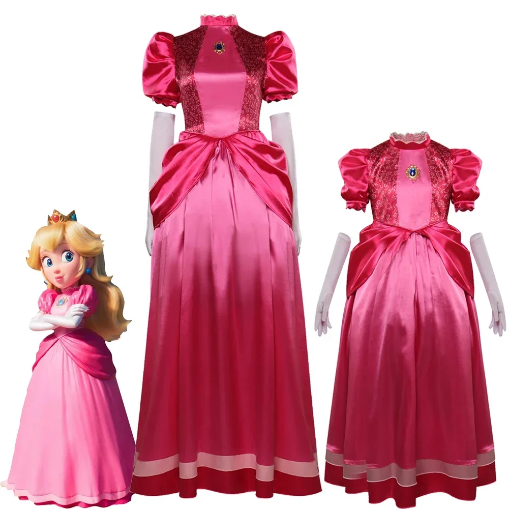 

Princess Peach Cosplay Girl Women Costume Anime Game Movie Bros Fancy Dress Up Outfits Jumpsuit Kids Adult Halloween Disguise