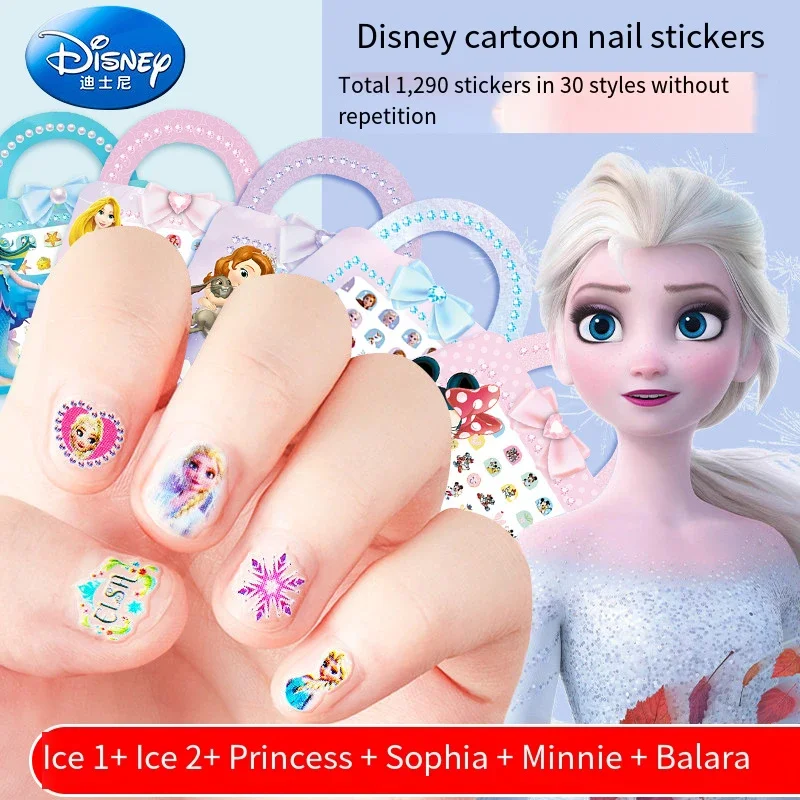 DISNEY Frozen Elsa Anna Child Nail Stickers Sofia Nail Charms Kids Sticker Toys Cartoon Luminous Girls Decoration Exquisite Gift