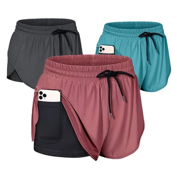 2 in 1 Quick Dry Running Shorts For Women Workout Shorts Double Layer Shorts with Pockets Athletic Yoga Shorts Sport Gym Shorts 1