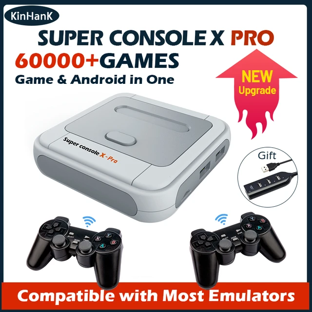 Super Console X Pro Console de Videogame Retro, TV Box, Jogos para PSP,  PS1, N64, DC, HD, Saída WiFi, Sistema Duplo, Built-in 600.000 Jogos